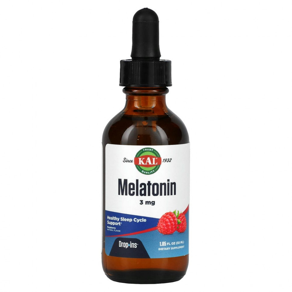   KAL, Melatonin, Natural Raspberry Flavor, 3 mg , 1.85 fl oz (55 ml)    -     -,    