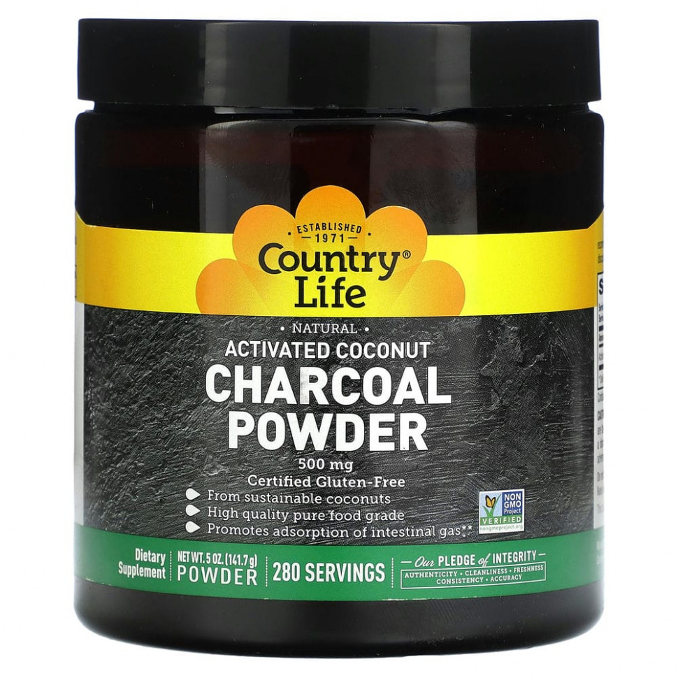   Country Life, Natural Activated Coconut Charcoal Powder, 500 mg, 5 oz (141.7 g)    -     -,    