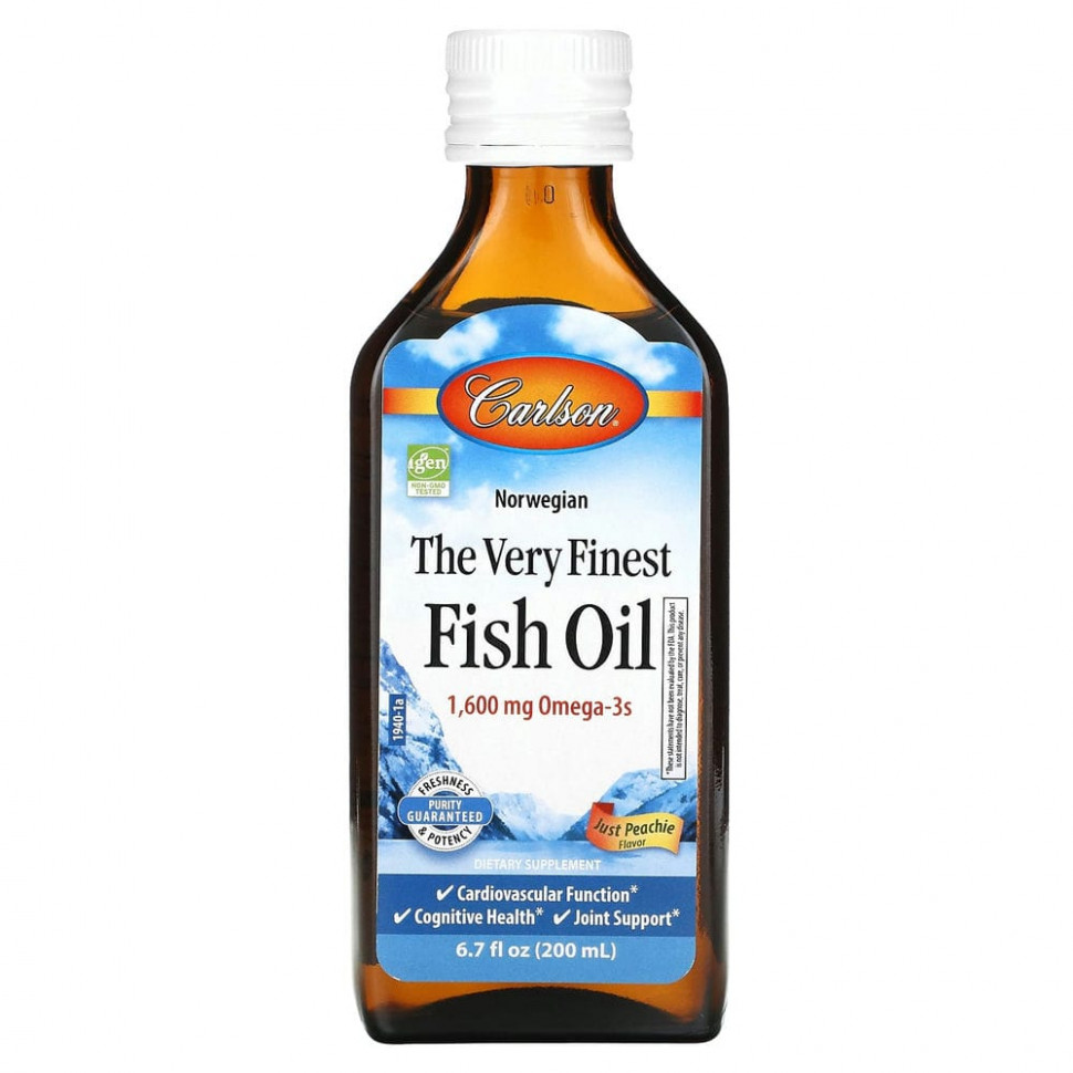   Carlson, The Very Finest Fish Oil, Just Peachie, 1,600 mg, 6.7 fl oz (200 ml)    -     -,    