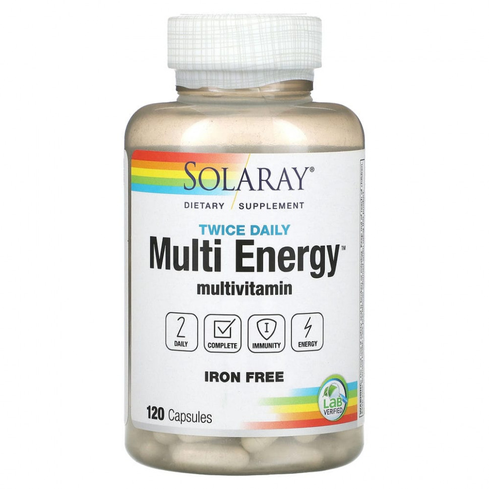   Solaray, Twice Daily, Multi Energy Multivitamin, Iron Free, 120 Capsules    -     -,    