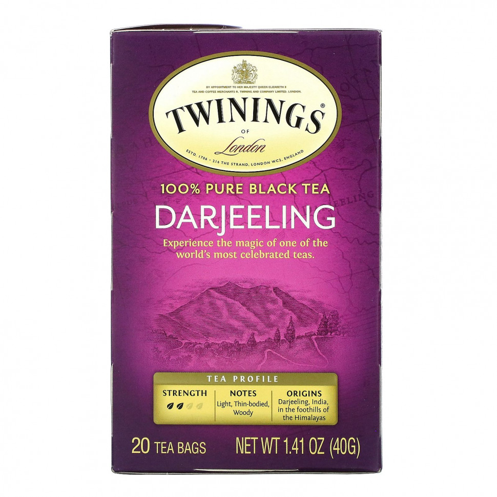   Twinings, 100% Pure Black Tea, Darjeeling , 20 Individual Tea Bags, 1.41 oz (40 g)    -     -,    