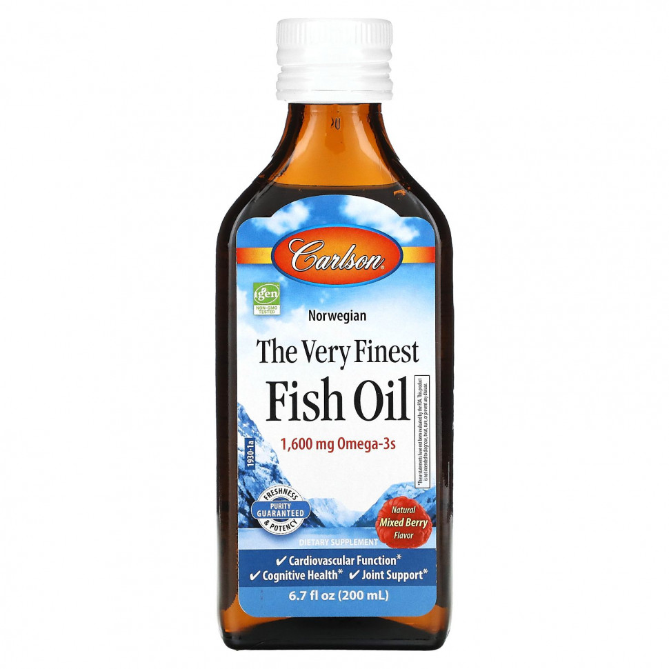   Carlson, Norwegian, The Very Finest Fish Oil, Natural Mixed Berry, 1,600 mg, 6.7 fl oz (200 ml)    -     -,    