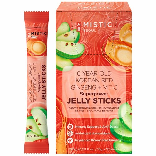   MISTIC 6-YEAR OLD KOREAN RED GINSENG+VIT C SUPERPOWER JELLY STICKS, 15pcs*15g/box     6-      -     -,    