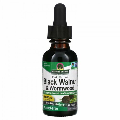   Nature s Answer, Black Walnut & Wormwood, Fluid Extract, Alcohol-Free, 2,000 mg, 1 fl oz (30 ml)   -     -,    