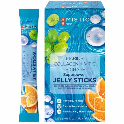   MISTIC MARINE COLLAGEN + VIT C + GRAPE SUPERPOWER JELLY STICKS, 15pcs*15g/box c            -     -,    