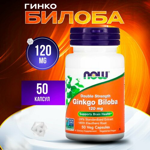   Now Foods, Ginkgo Biloba, Double Strength, 120 mg, 50 Veg Capsules   -     -,    