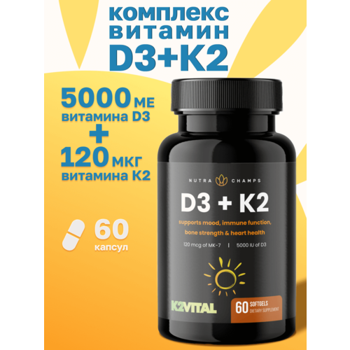    D3 + K2, 5000 , 120 , 60 , Nutra Champs   -     -,    