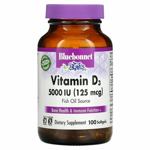   Bluebonnet Nutrition, Vitamin D3, 125 mcg (5,000 IU), 100 Softgels   -     -,    