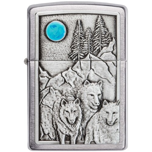      ZIPPO Classic 49295 Wolf Design   Brushed Chrome -       -     -,    