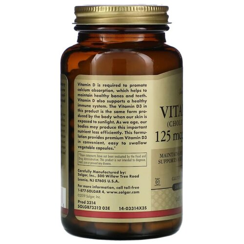   Solgar Vitamin D3 (cholecalciferol) 125  5000 IU   -     -,    