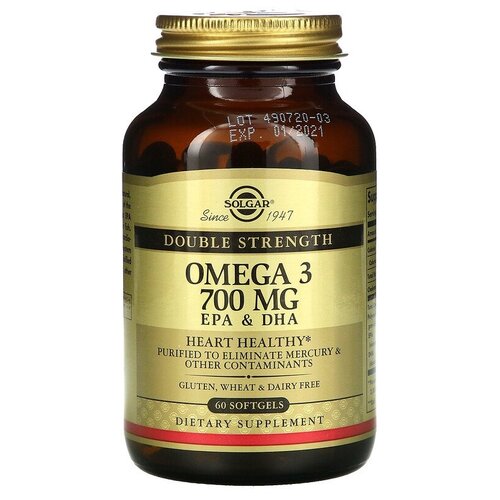   Solgar, Omega-3, EPA & DHA, Double Strength, 700 mg, 60 Softgels   -     -,    