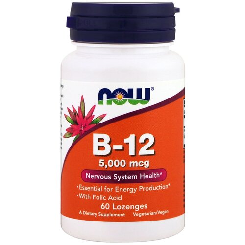   NOW Vitamin B-12 5000 mcg+Folic Acid 60 loz   -     -,    